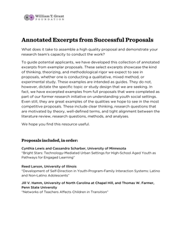 Annotated Excerpts from Successful Proposals