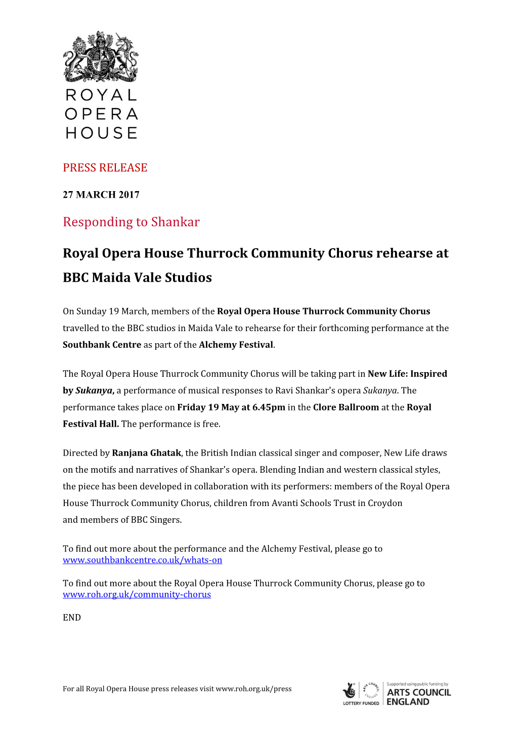 Responding to Shankar Royal Opera House Thurrock Community Chorus