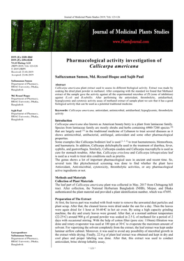 Pharmacological Activity Investigation of Callicarpa Americana