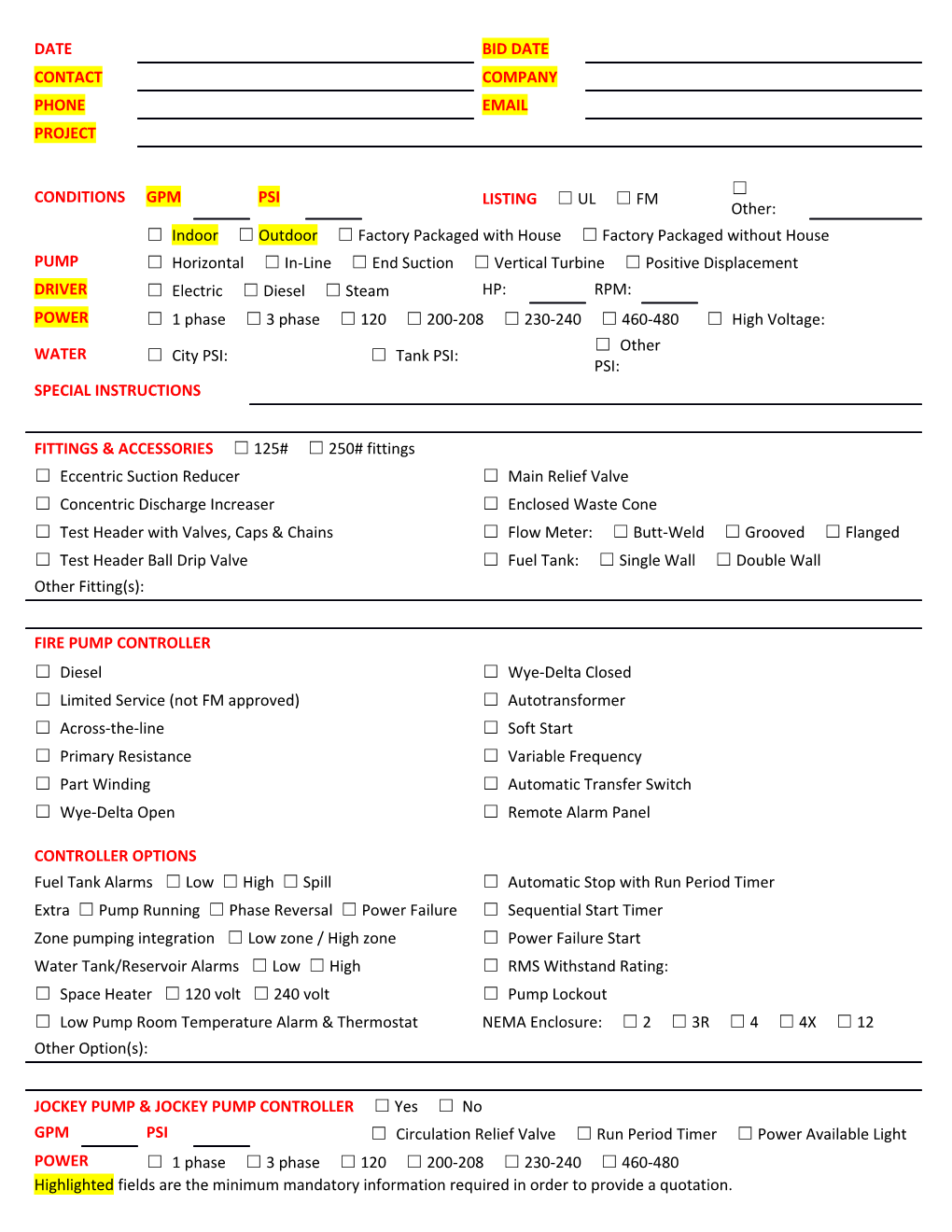 Highlighted Fields Are the Minimum Mandatory Information Required in Order to Provide A