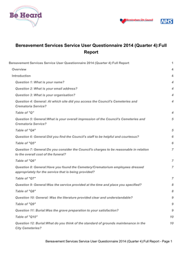 Bereavement Services Service User Questionnaire 2014 (Quarter 4):Full Report