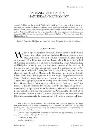 Pausanias and Hadrian, Mantinea and Bithynion*
