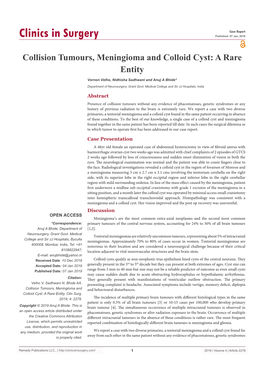 Collision Tumours, Meningioma and Colloid Cyst: a Rare Entity