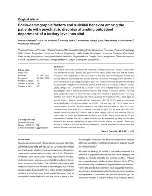 Socio-Demographic Factors and Suicidal Behavior Among the Patients with Psychiatric Disorder Attending Outpatient Department of a Tertiary Level Hospital