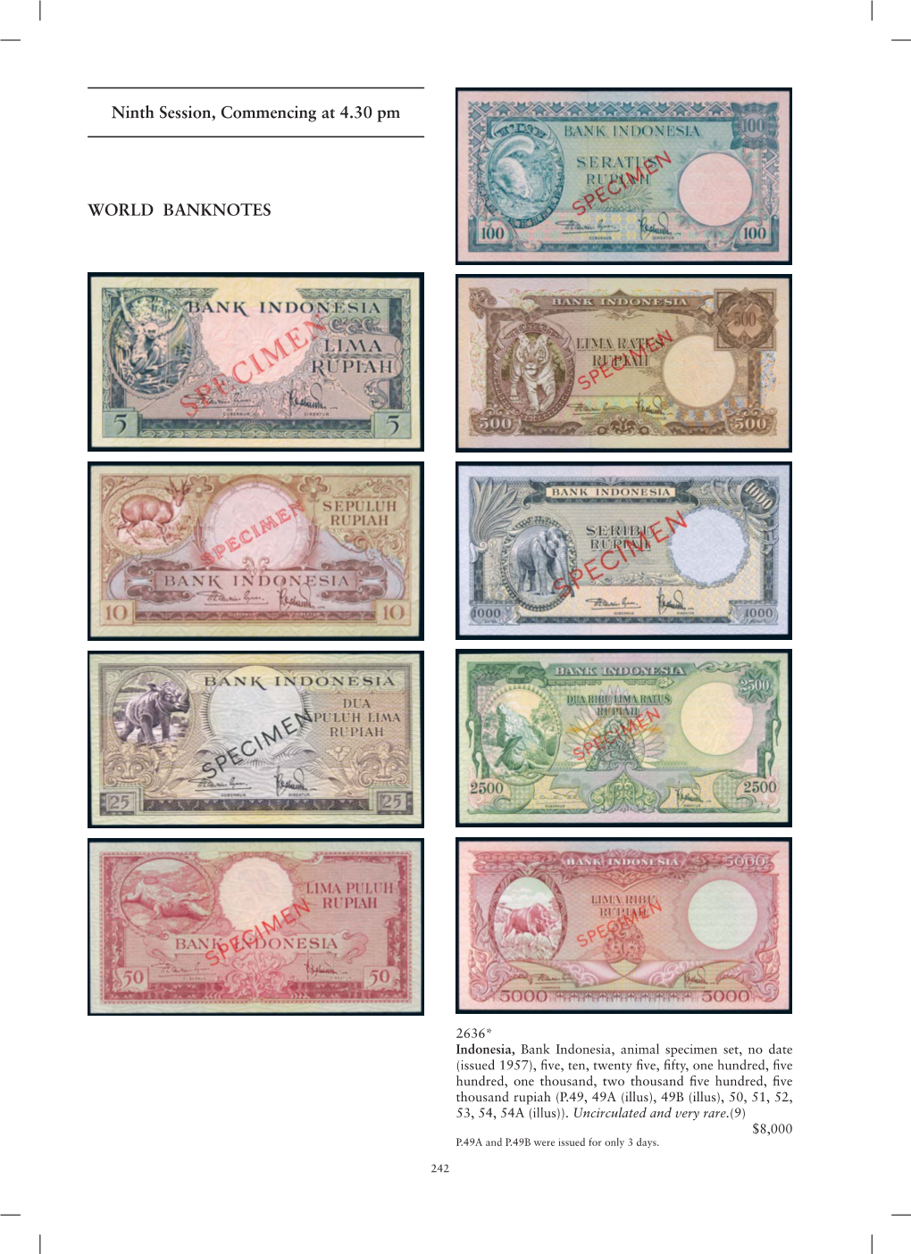 Ninth Session, Commencing at 4.30 Pm WORLD BANKNOTES