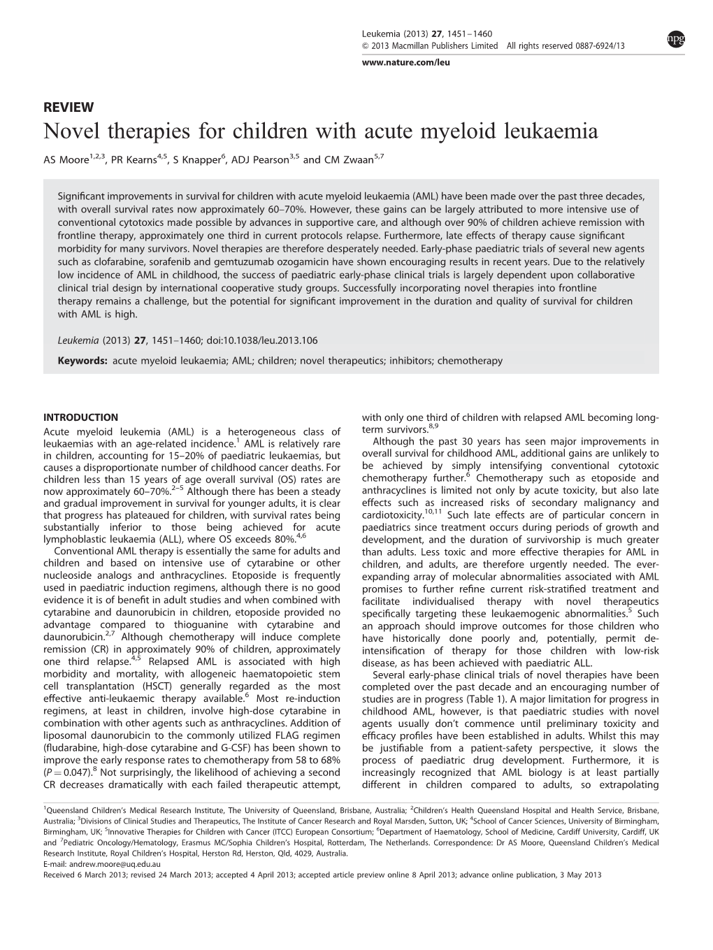 Novel Therapies for Children with Acute Myeloid Leukaemia