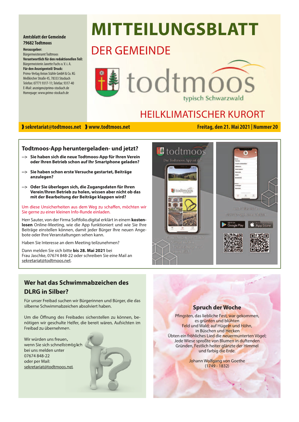 Mitteilungsblatt Nr. 20 Vom 21.05.2021