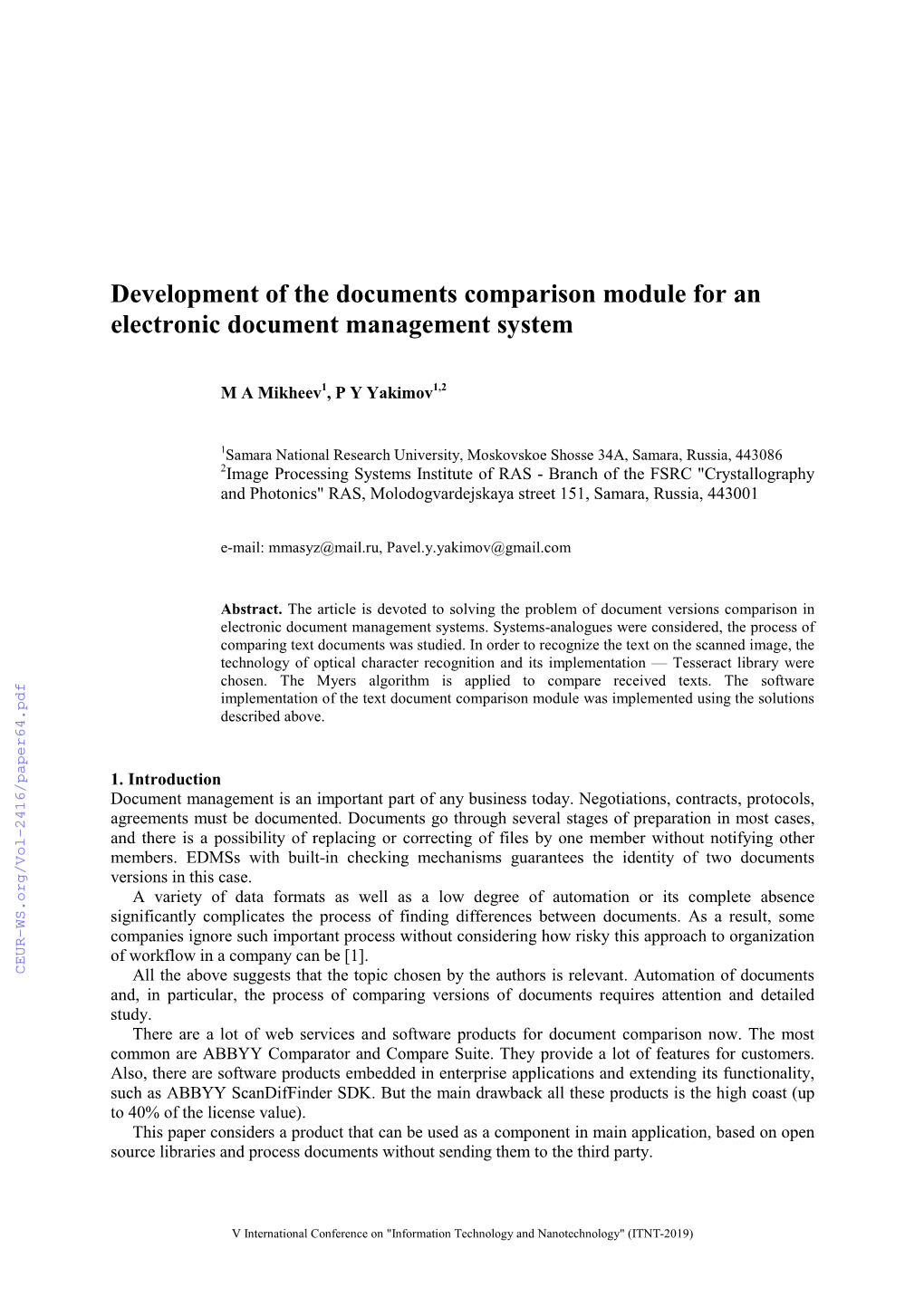 Development of the Documents Comparison Module for an Electronic Document Management System