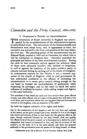 Clarendon and the Privy Council, 1660-1667