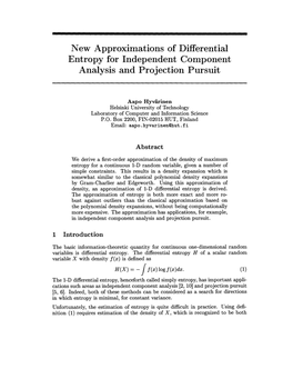 New Approximations of Differential Entropy for Independent Component Analysis and Projection Pursuit