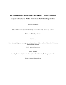 The Implications of Cultural Values in Workplace Cultures: Australian Indigenous Employees Within Mainstream Australian Organisa