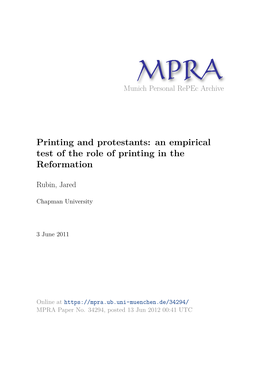 Printing and Protestants: an Empirical Test of the Role of Printing in the Reformation