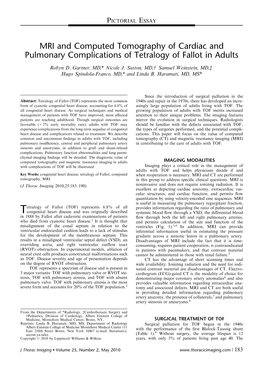 MRI and Computed Tomography of Cardiac and Pulmonary Complications of Tetralogy of Fallot in Adults