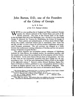 John Burton, D.D., One of the Founders of the Colony of Georgia