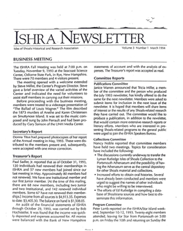 ISHRA. NEWSLETTER Isles of Shoals Historical and Research Association Volume 3 Number 1 March 1994