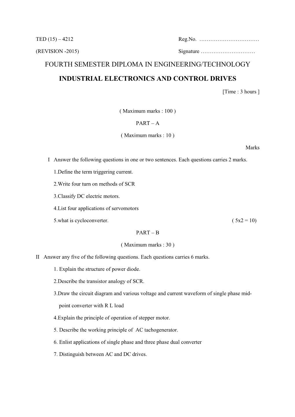 Fourth Semester Diploma in Engineering/Technology