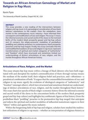 Towards an African-American Genealogy of Market and Religion in Rap Music