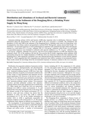 Distribution and Abundance of Archaeal and Bacterial Ammonia Oxidizers in the Sediments of the Dongjiang River, a Drinking Water Supply for Hong Kong