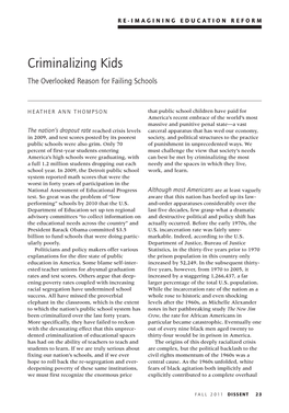 Criminalizing Kids the Overlooked Reason for Failing Schools