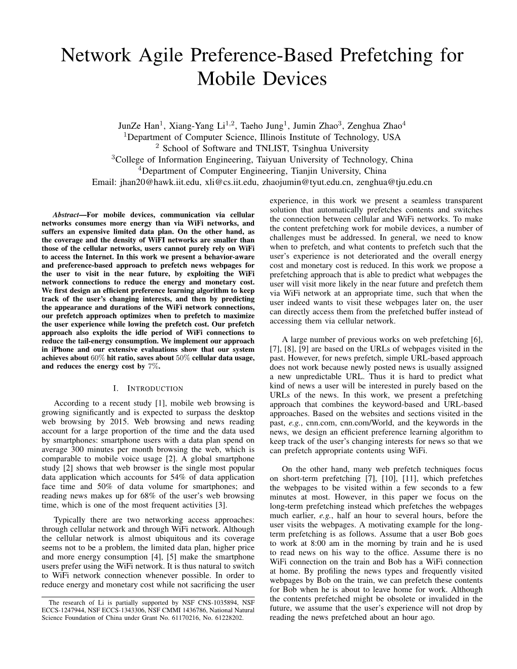 Network Agile Preference-Based Prefetching for Mobile Devices