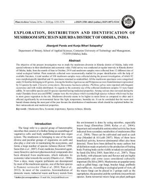 Exploration, Distribution and Identification of Mushroom Species in Khurda District of Odisha, India