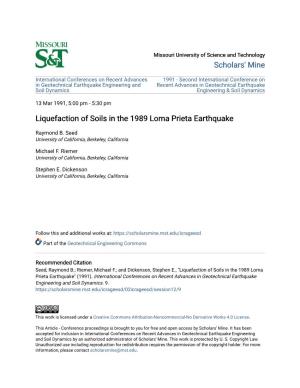 Liquefaction of Soils in the 1989 Loma Prieta Earthquake