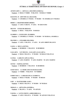 FÚTBOL 11 TERRITORIAL DIVISION DE HONOR | Grupo: 1