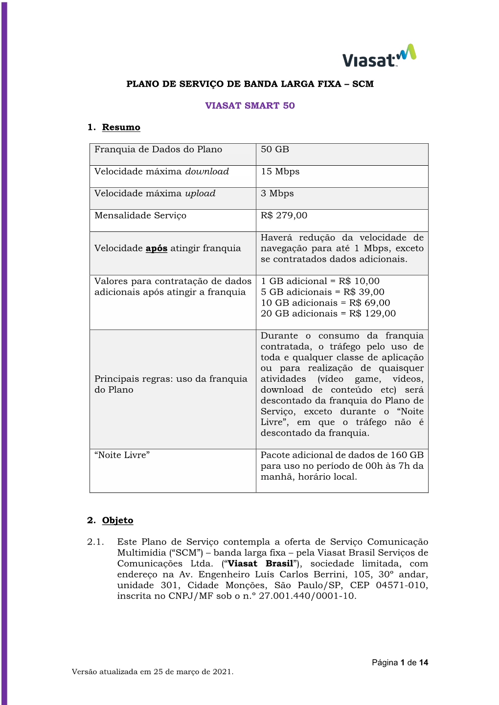 Plano De Serviço De Banda Larga Fixa – Scm