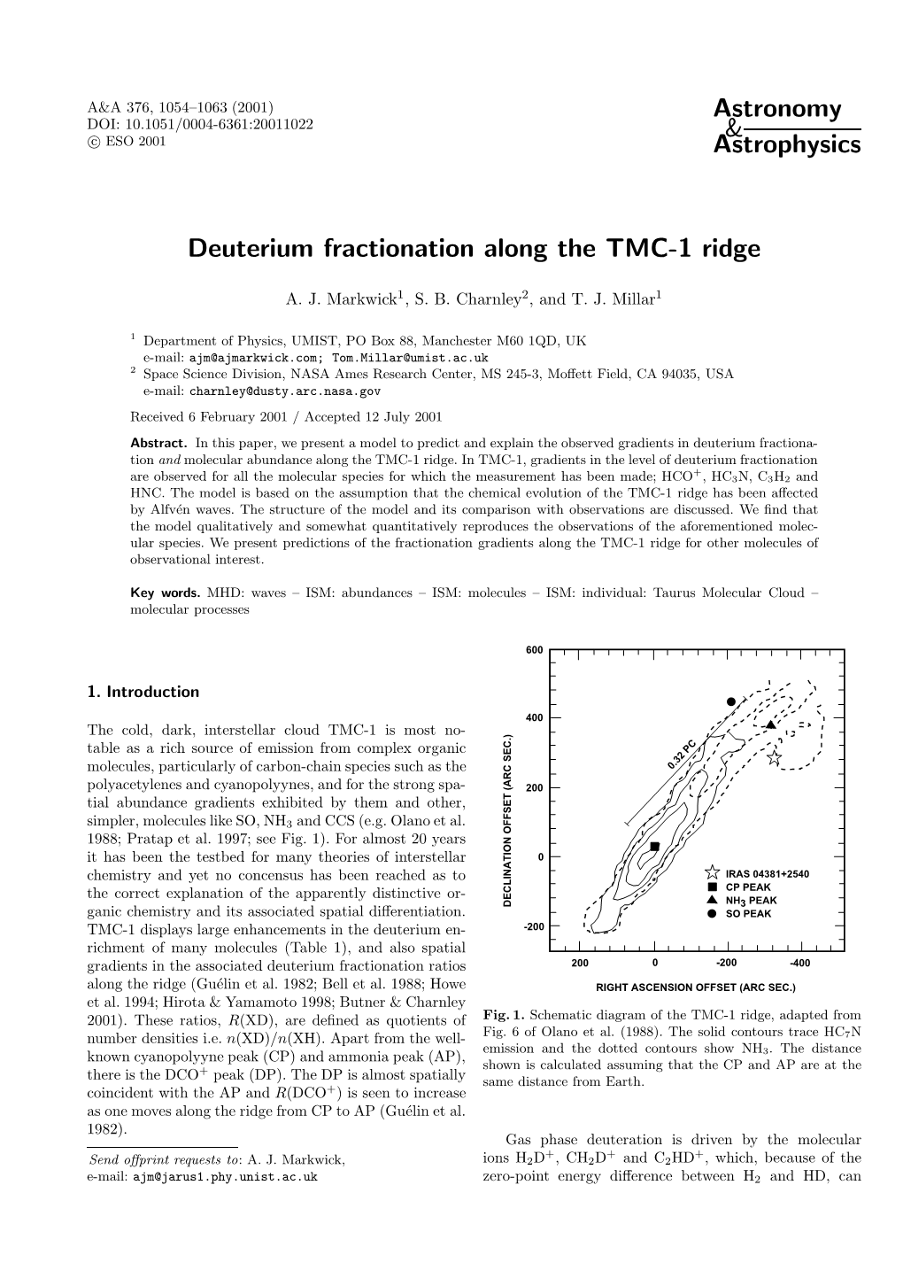 Astronomy & Astrophysics Deuterium Fractionation Along the TMC-1 Ridge