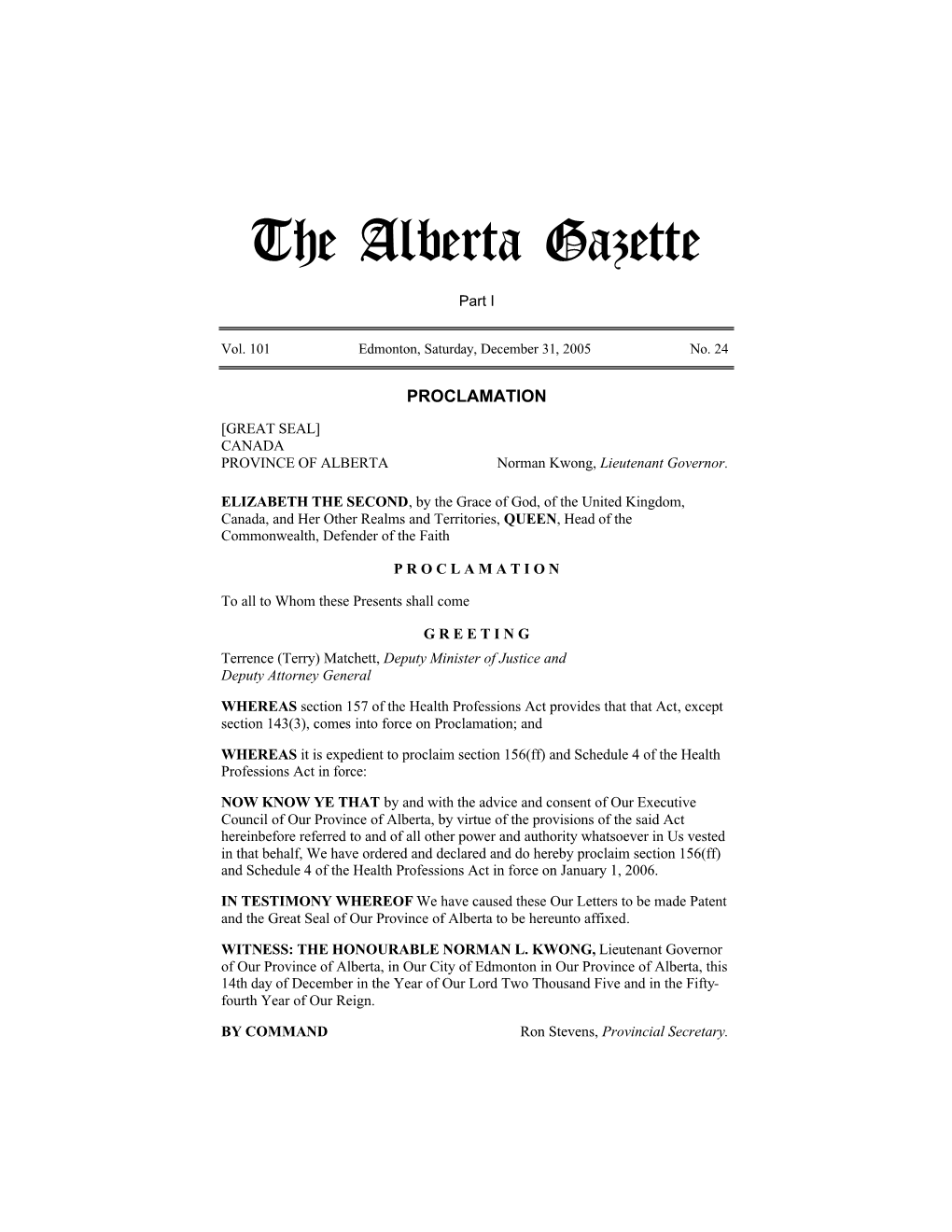 The Alberta Gazette