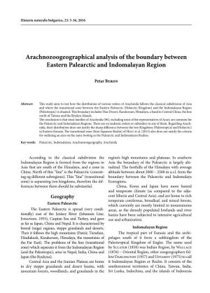 Arachnozoogeographical Analysis of the Boundary Between Eastern Palearctic and Indomalayan Region