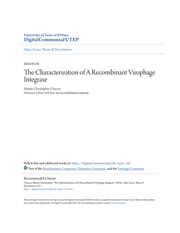 The Characterization of a Recombinant Virophage Integrase