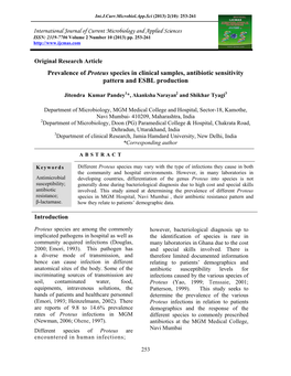 Prevalence of Proteus Species in Clinical Samples, Antibiotic Sensitivity Pattern and ESBL Production