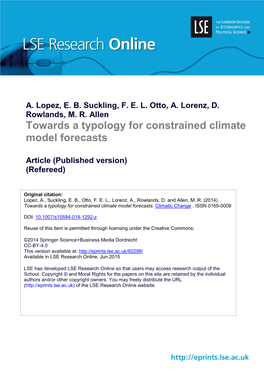 Towards a Typology for Constrained Climate Model Forecasts