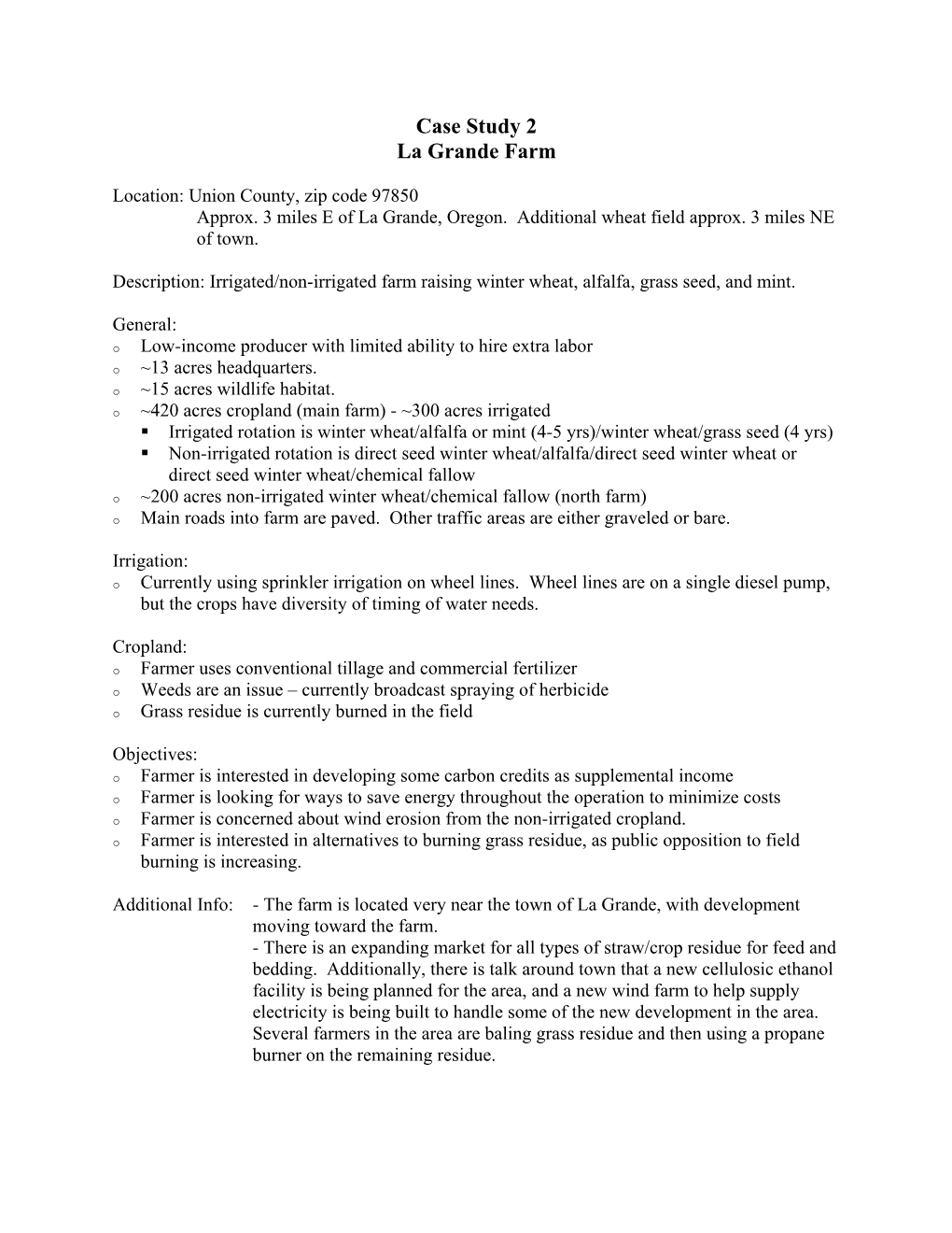 Case Study 2 La Grande Farm