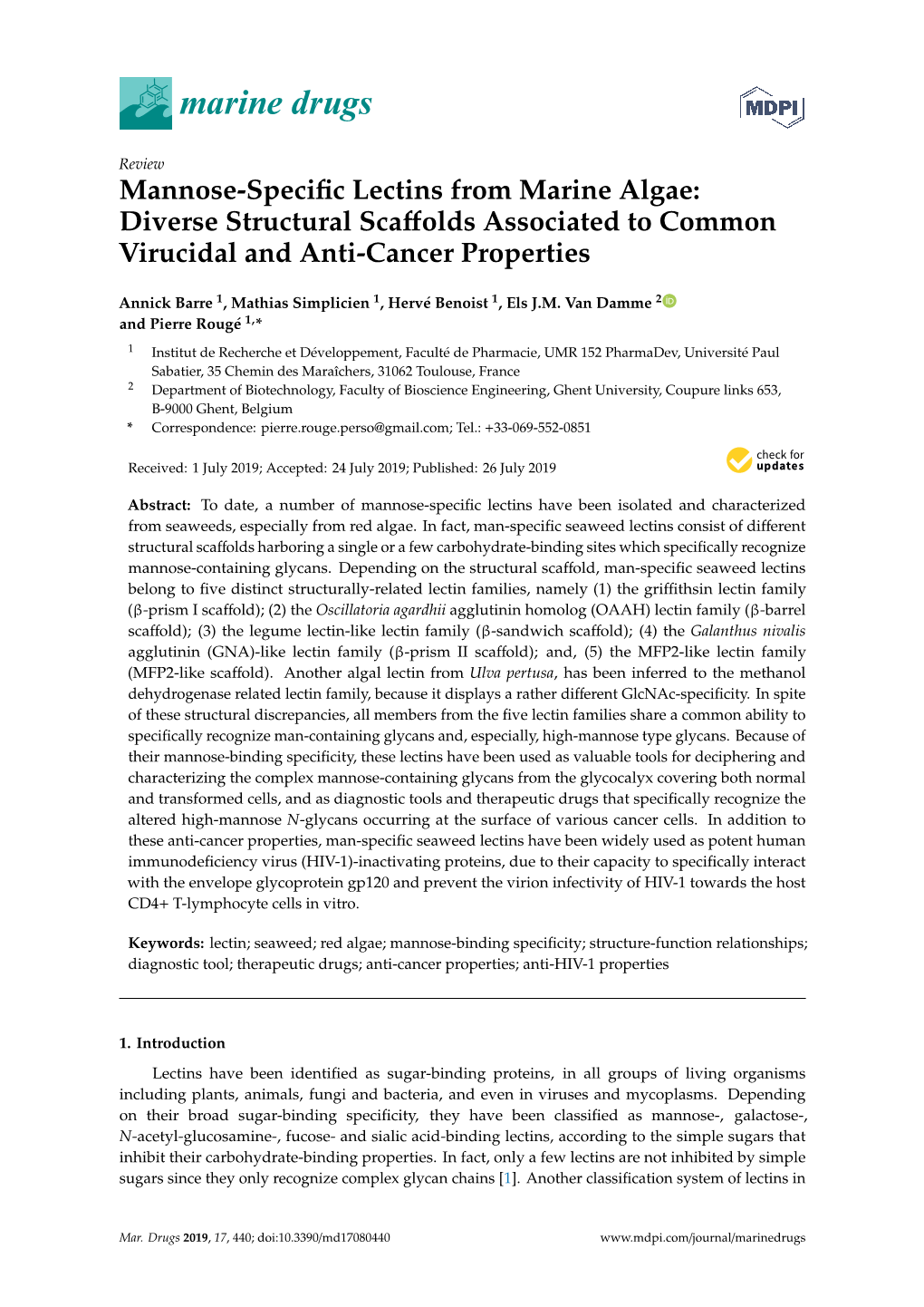 Mannose-Specific Lectins from Marine Algae: Diverse Structural Scaffolds