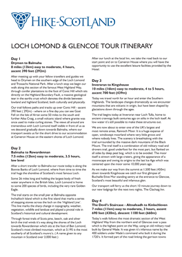 Loch Lomond & Glencoe Tour Itinerary