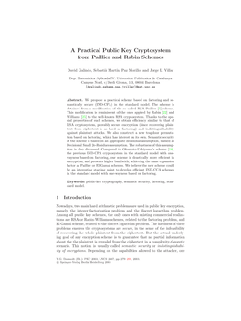 A Practical Public Key Cryptosystem from Paillier and Rabin Schemes