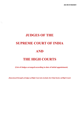 List of Supreme Court and High Courts Judges (As on 01.04.2021)