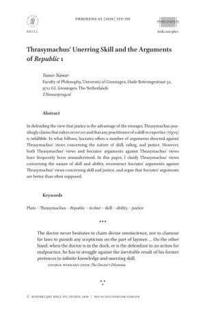 Thrasymachus' Unerring Skill and the Arguments of Republic 1