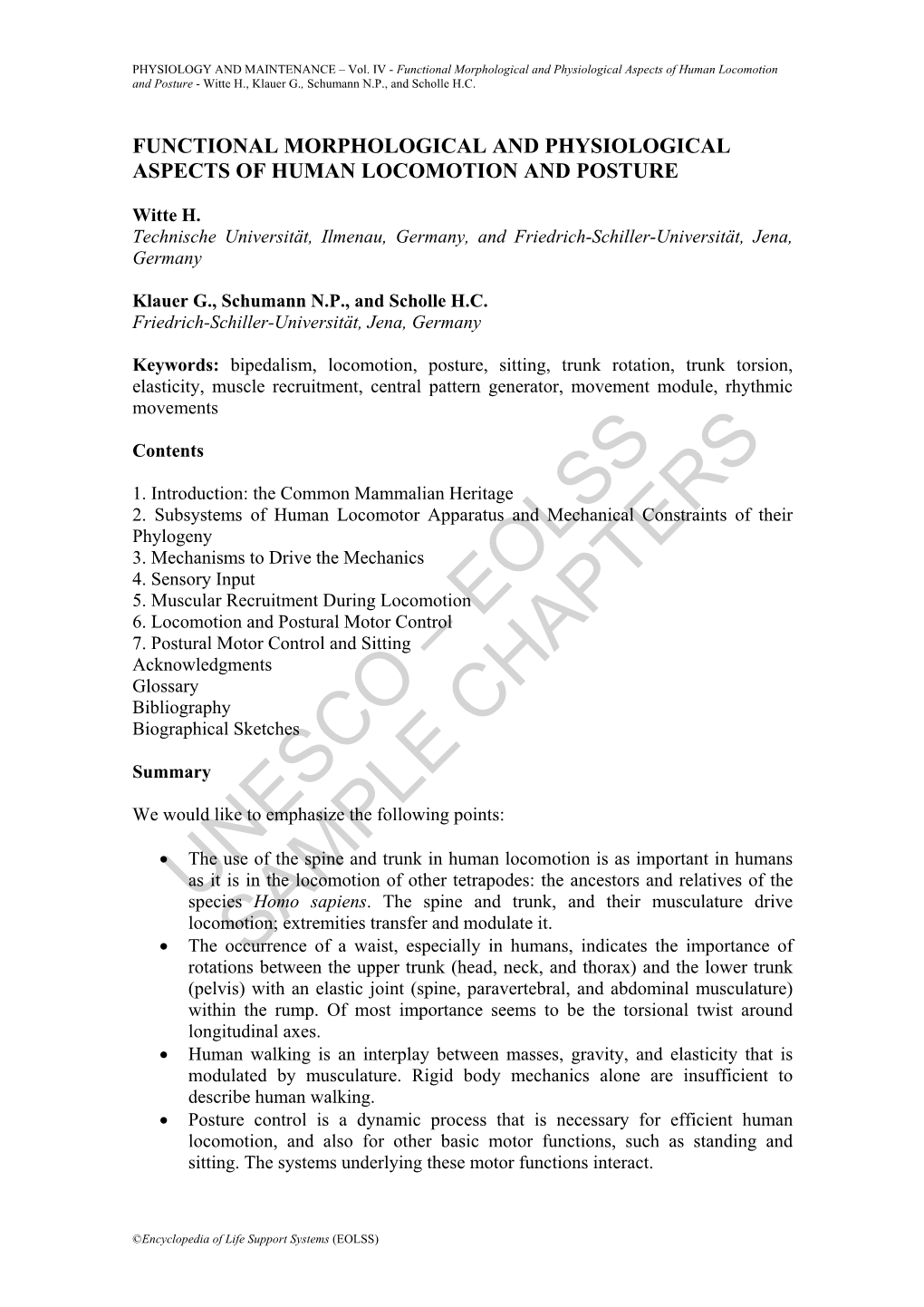 Functional Morphological and Physiological Aspects of Human Locomotion and Posture - Witte H., Klauer G., Schumann N.P., and Scholle H.C