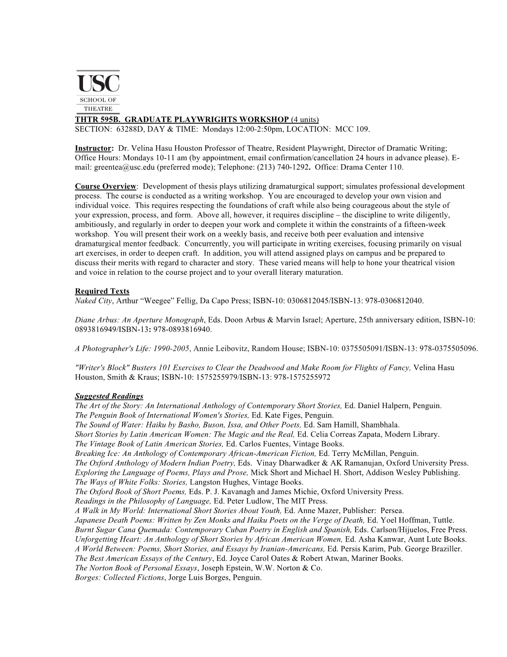 Usc Thtr 595B Vhh Syllabus