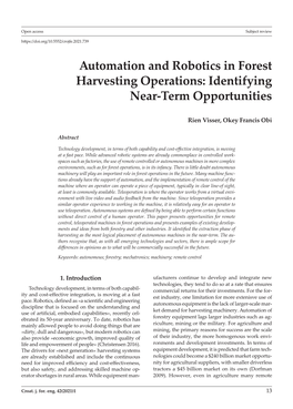 Automation and Robotics in Forest Harvesting Operations: Identifying Near-Term Opportunities