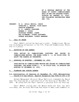 01/15/02 Page 1 of 55 at a REGULAR MEETING of the BOARD of COUNTY COMMISSIONERS HELD in and for GADSDEN COUNTY, FLORIDA on JANU