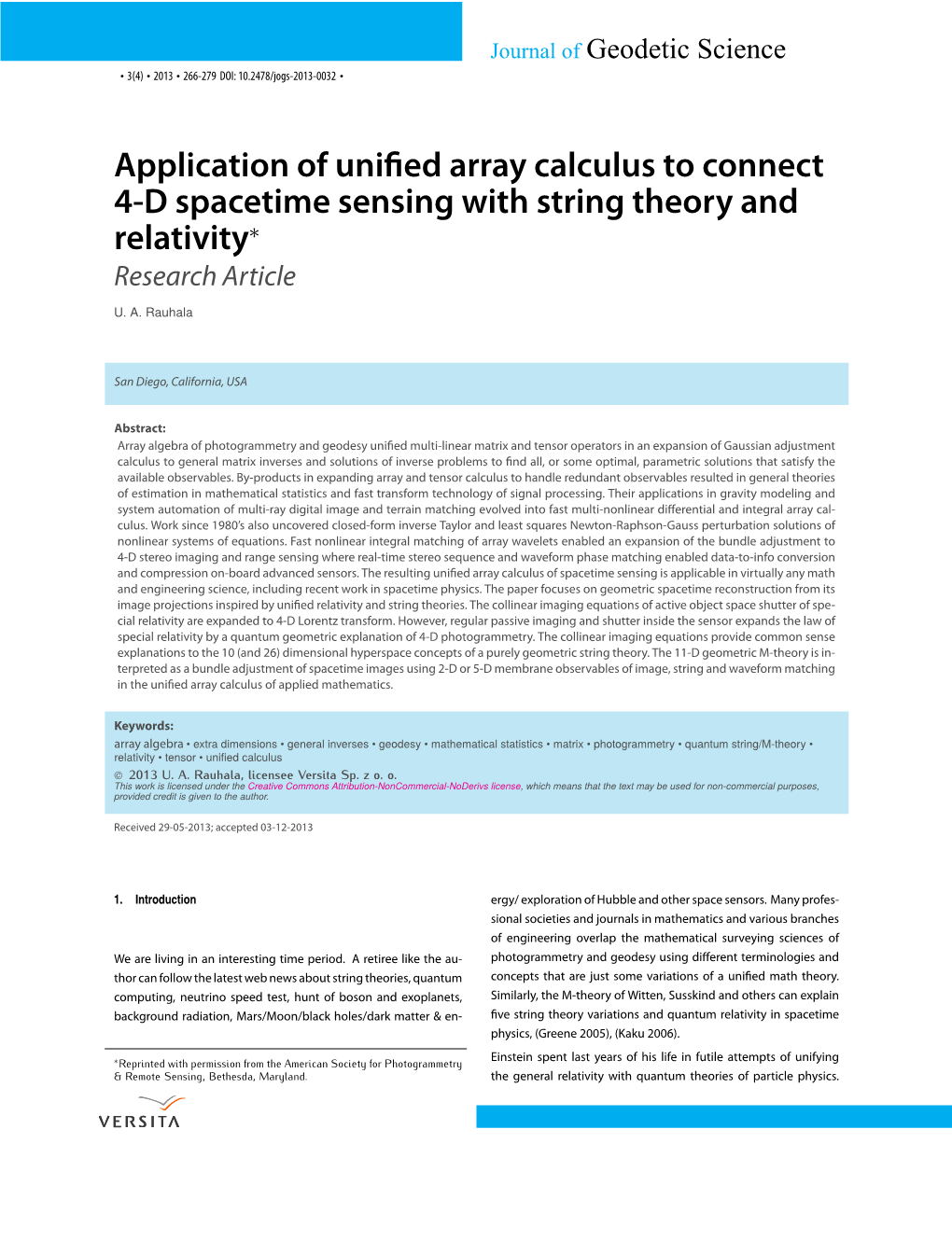 Application of Unified Array Calculus to Connect 4-D Spacetime Sensing with String Theory and Relativity∗ Research Article