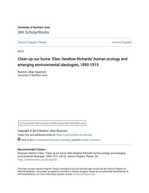 Clean up Our Home: Ellen Swallow Richards' Human Ecology and Emerging Environmental Ideologies, 1890-1915