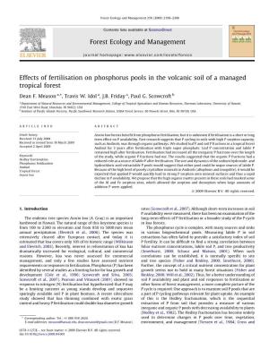Effects of Fertilisation on Phosphorus Pools in the Volcanic Soil of a Managed Tropical Forest