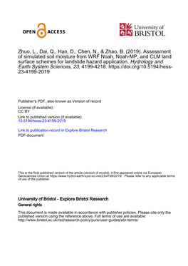 Assessment of Simulated Soil Moisture from WRF Noah, Noah-MP, and CLM Land Surface Schemes for Landslide Hazard Application