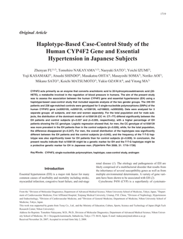 Haplotype-Based Case-Control Study of the Human CYP4F2 Gene and Essential Hypertension in Japanese Subjects