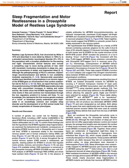 Sleep Fragmentation and Motor Restlessness in a Drosophila Model of Restless Legs Syndrome